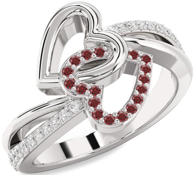 Diamond Garnet Platinum Heart Ring