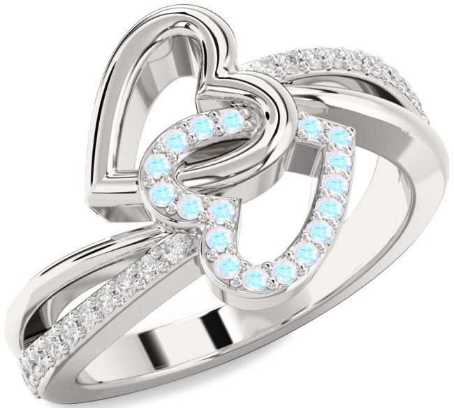 Diamond Moonstone Platinum Heart Ring