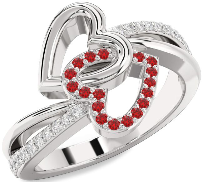 Diamond Ruby Silver Heart Ring