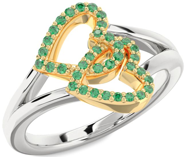 Emerald Gold Silver Heart Ring