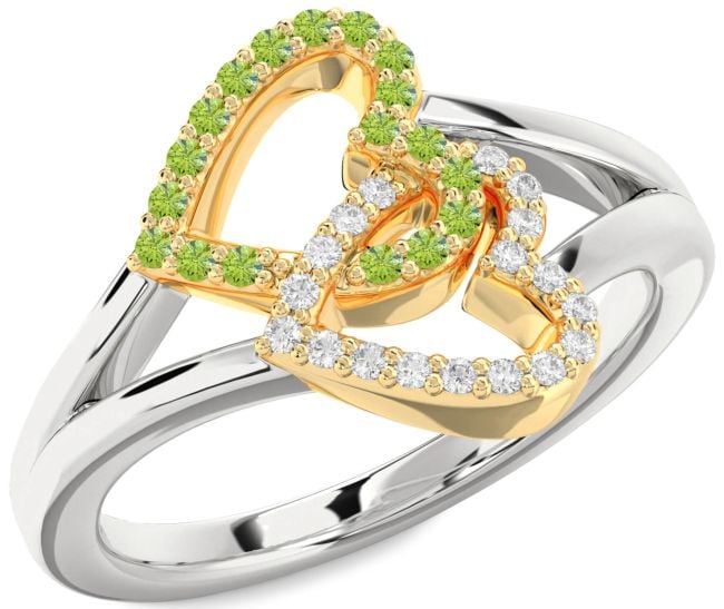 Diamond & Peridot White Yellow Gold Heart Promise Ring