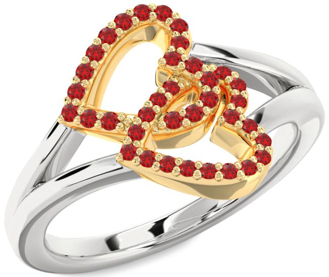 Ruby Gold Silver Heart Ring