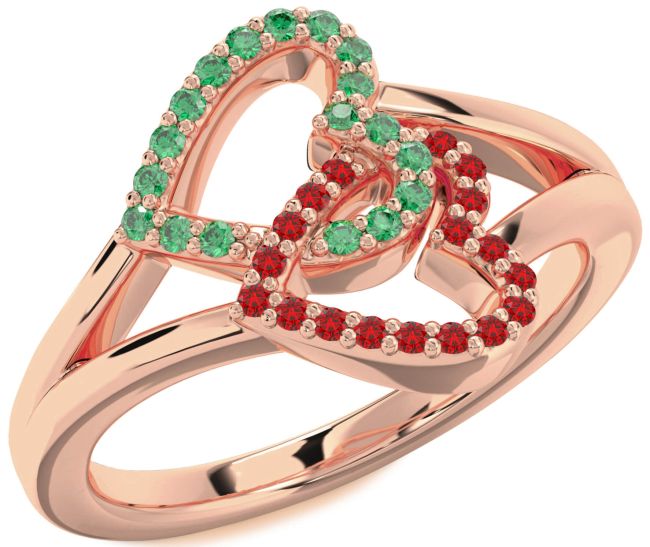 Emerald & Ruby Rose Gold Heart Promise Ring
