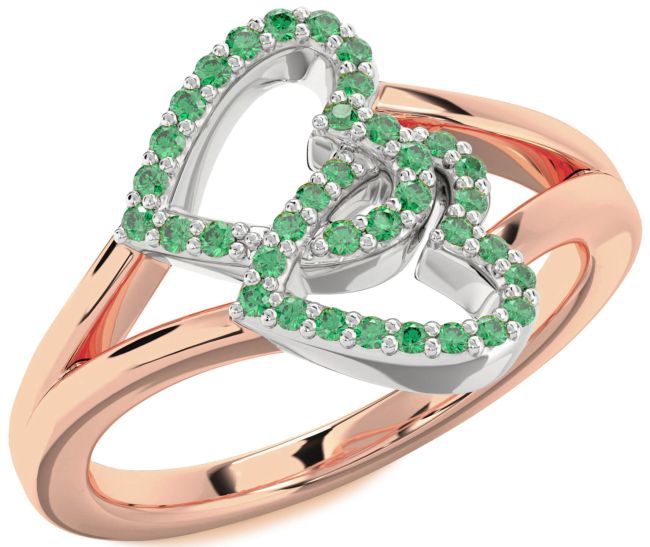 Emerald Rose Gold Silver Heart Ring