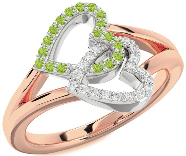 Diamond & Peridot Rose Gold Silver Heart Promise Ring