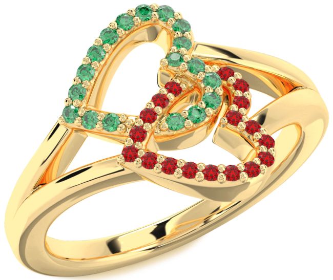 Emerald & Ruby Gold Heart Promise Ring