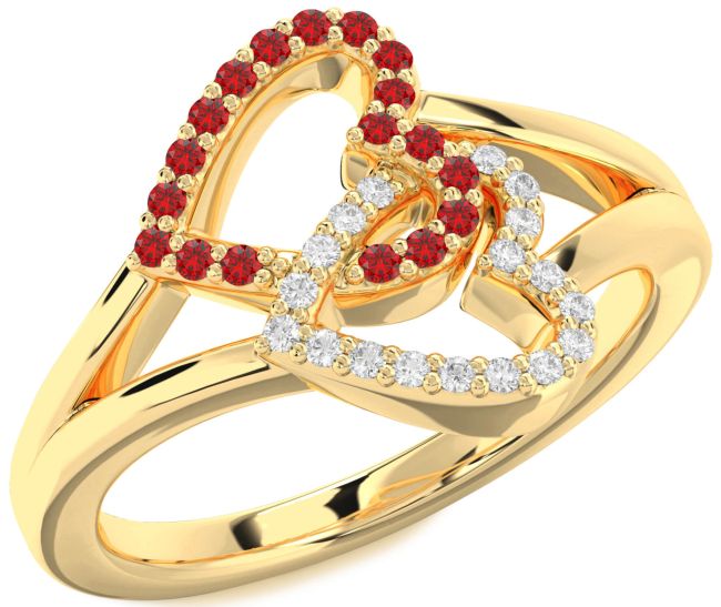 Diamond & Ruby Gold Heart Promise Ring