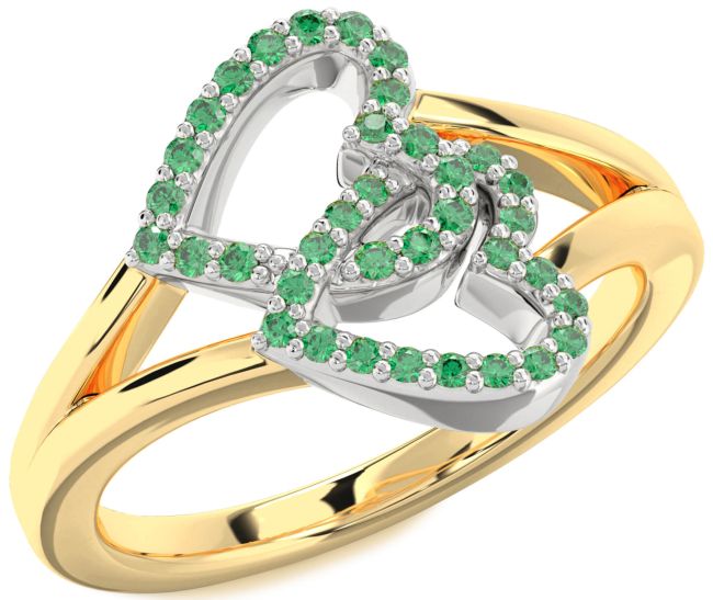 Emerald Gold Silver Heart Ring