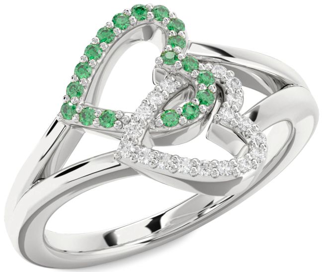 Diamond & Emerald Platinum Heart Promise Ring