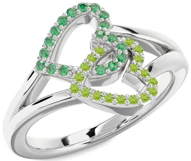 Emerald & Peridot Silver Heart Promise Ring