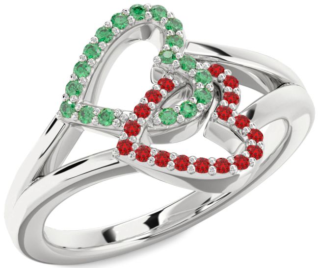 Emerald & Ruby Platinum Heart Promise Ring
