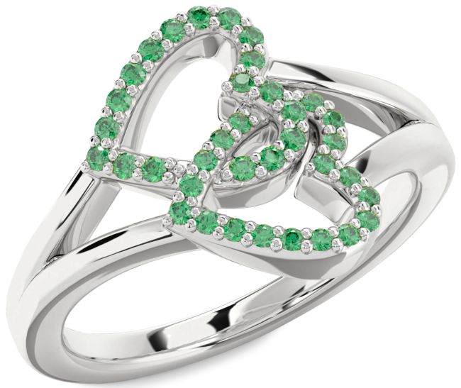 Emerald Platinum Heart Ring