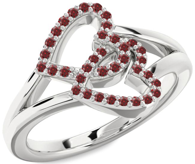 Garnet Platinum Heart Ring