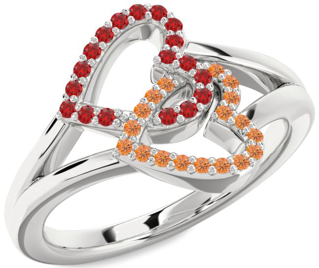 Ruby & Citrine Silver Heart Promise Ring