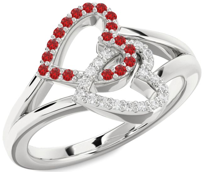 Diamond & Ruby Silver Heart Promise Ring
