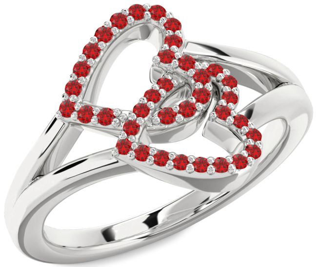 Ruby Silver Heart Ring