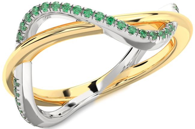 Emerald Gold Silver Infinity Ring