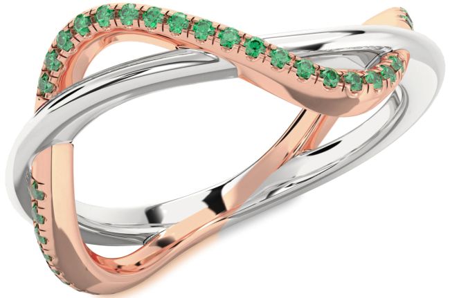 Emerald Rose Gold Silver Infinity Ring
