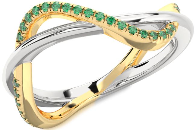 Emerald Gold Silver Infinity Ring
