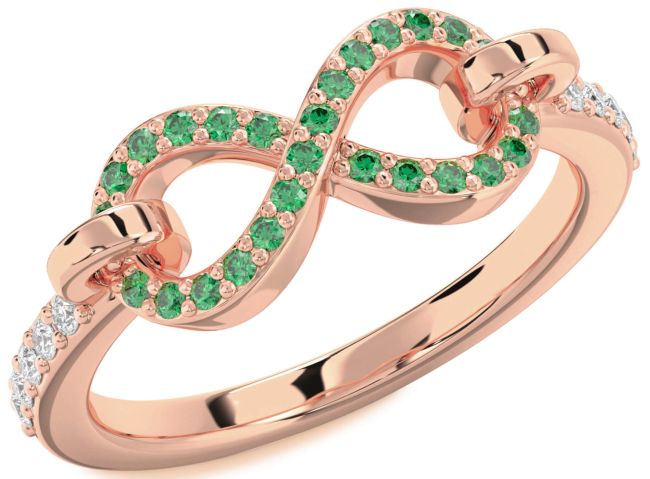 Diamond Emerald Rose Gold Silver Infinity Ring
