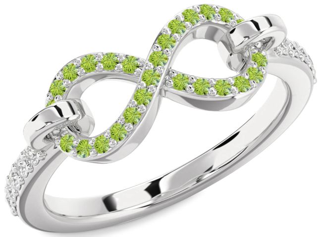 Diamond Peridot Platinum Infinity Ring