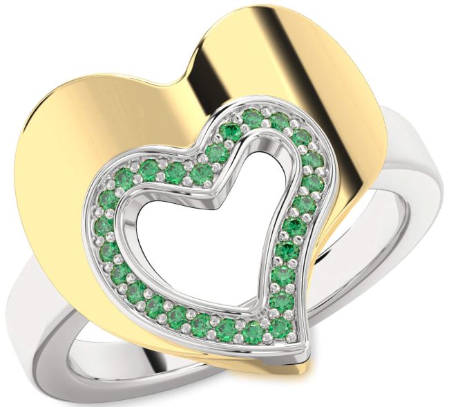 Emerald Gold Silver Heart Ring