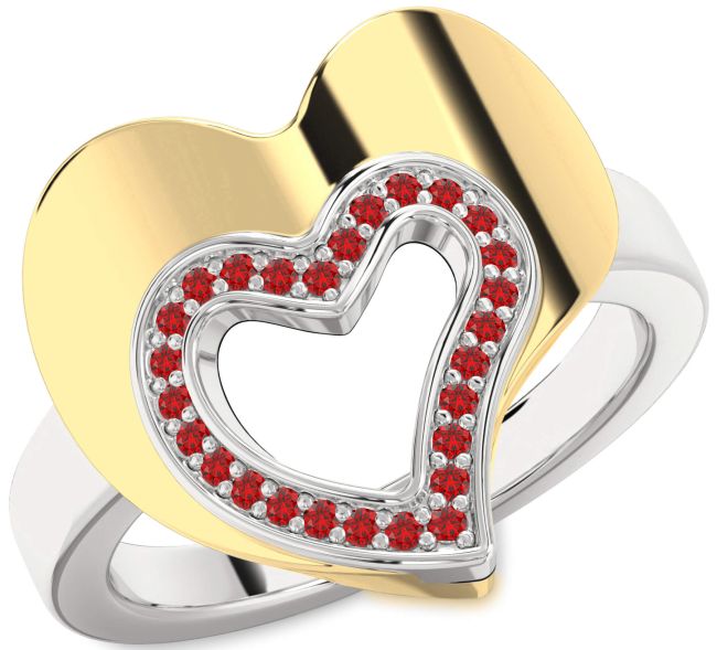 Ruby Gold Silver Heart Ring