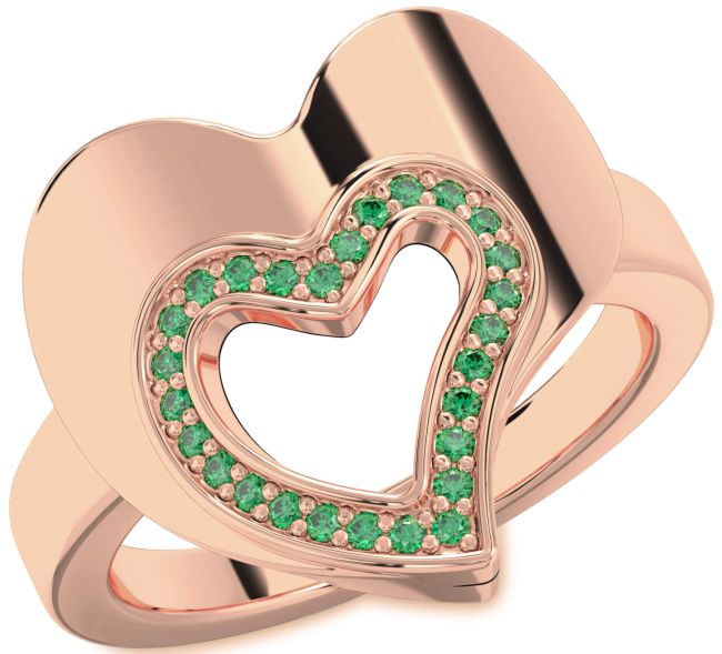 Emerald Rose Gold Silver Heart Ring