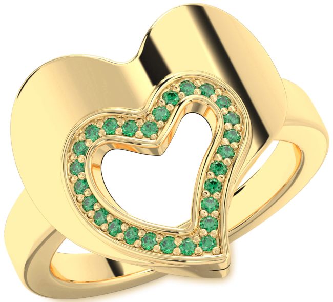 Emerald Gold Silver Heart Ring