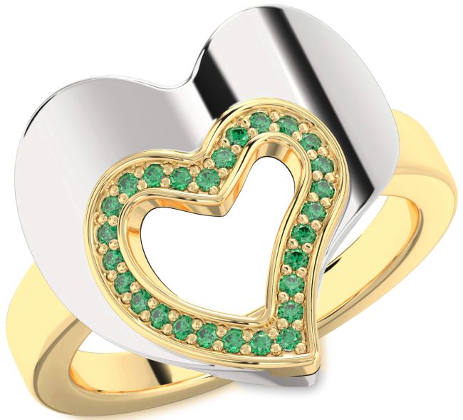 Emerald Gold Silver Heart Ring
