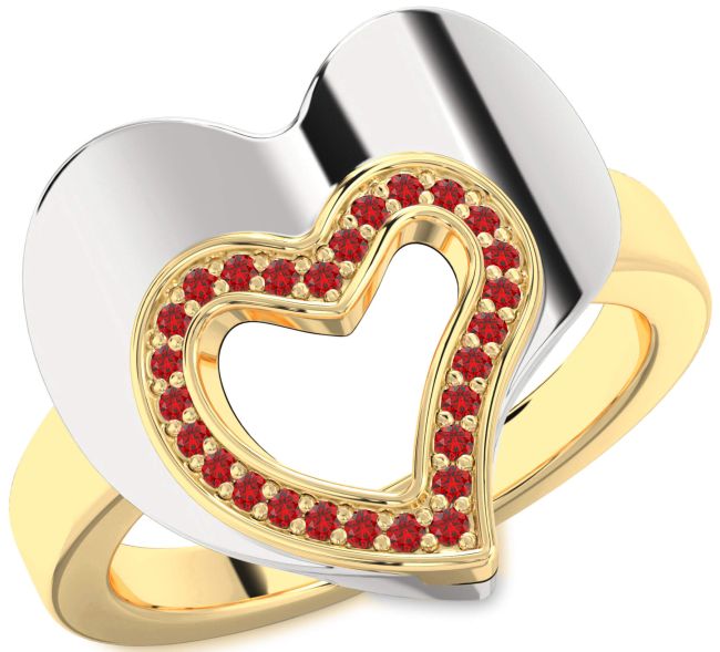 Ruby Gold Silver Heart Ring