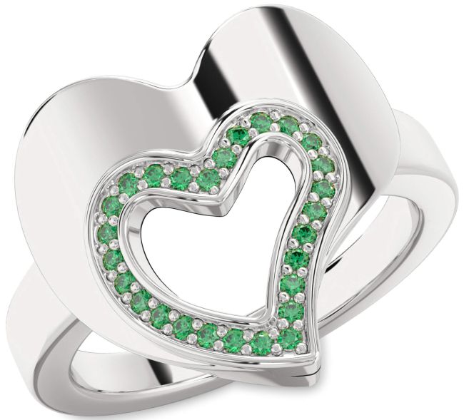 Emerald Platinum Heart Ring