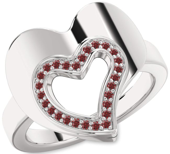 Garnet Platinum Heart Ring