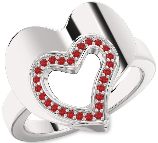 Ruby Silver Heart Ring