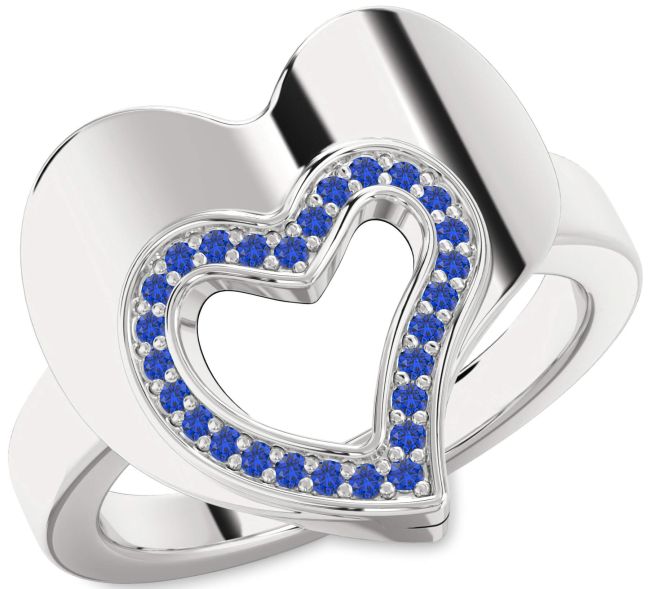 Blue Sapphire Silver Heart Ring