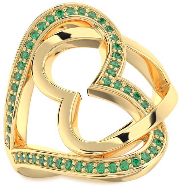 Emerald Gold Silver Heart Ring