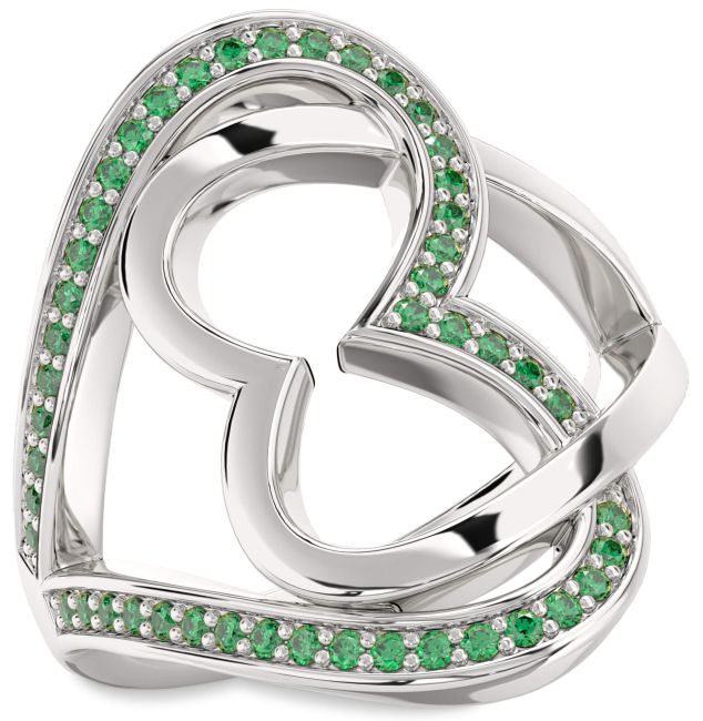 Emerald Platinum Heart Ring