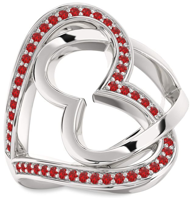 Ruby Silver Heart Ring
