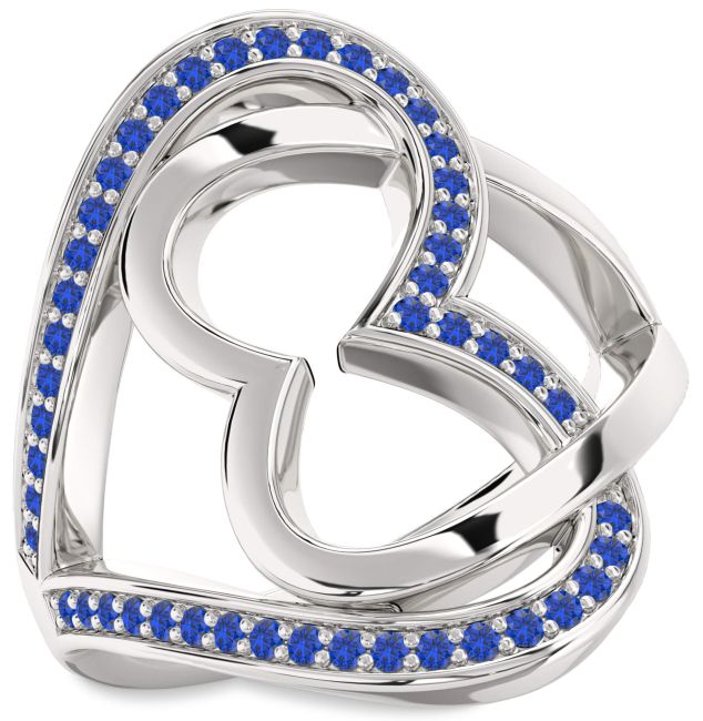 Blue Sapphire Silver Heart Ring