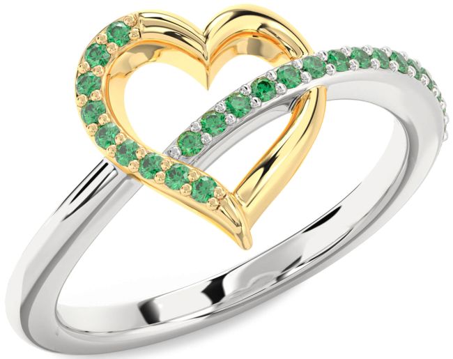 Emerald Gold Silver Heart Ring