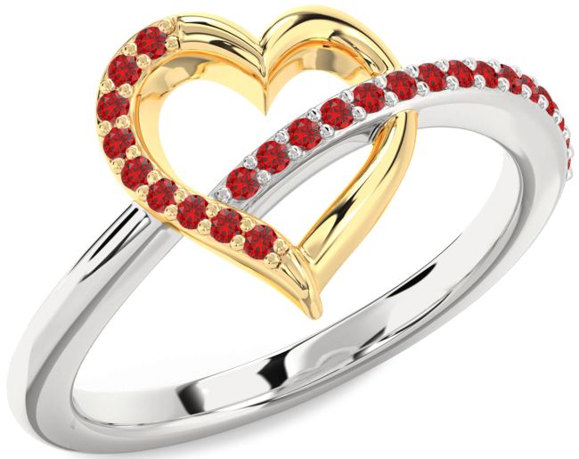 Ruby Gold Silver Heart Ring