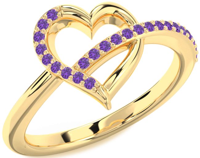 Amethyst Gold Silver Heart Ring