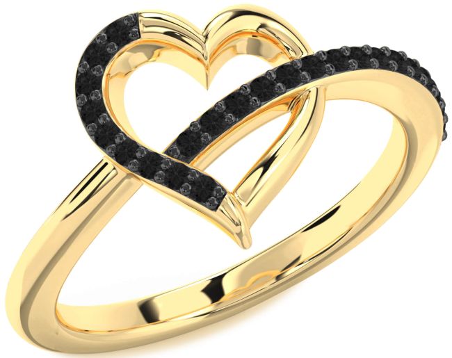 Black Diamond Gold Silver Heart Ring