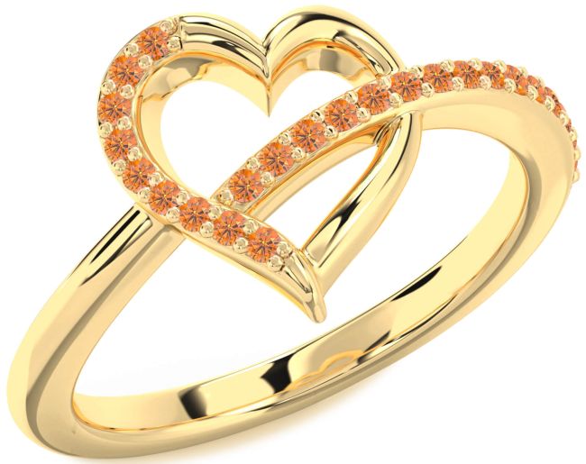 Citrine Gold Silver Heart Ring