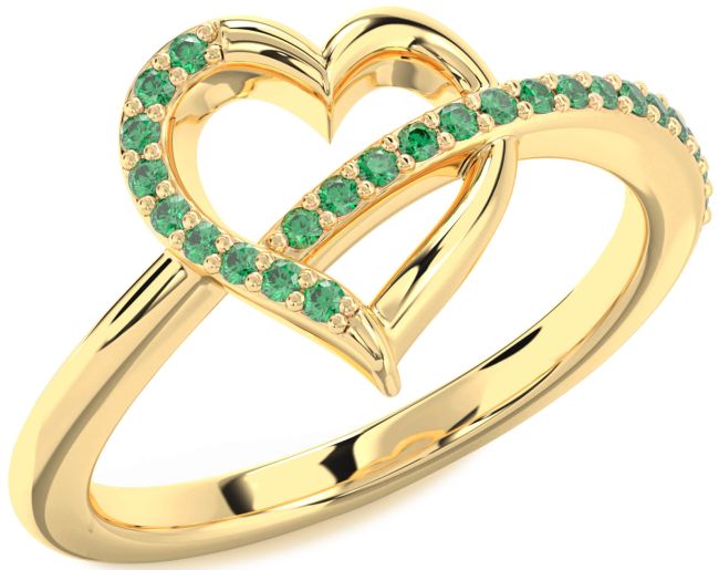 Emerald Gold Silver Heart Ring