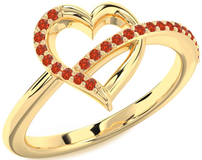 Fire Opal Gold Silver Heart Ring
