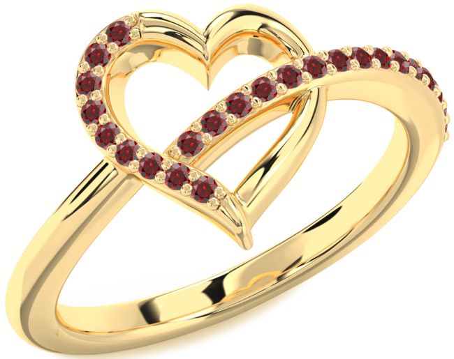 Garnet Gold Silver Heart Ring