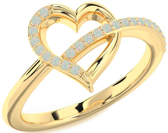 Opal Gold Silver Heart Ring