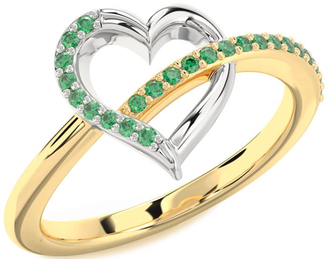 Emerald Gold Silver Heart Ring