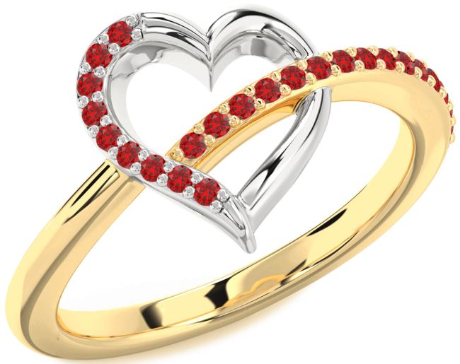 Ruby Gold Silver Heart Ring